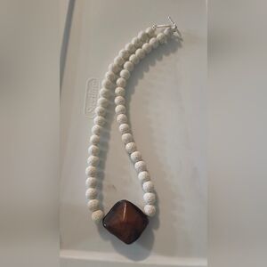 Chic White and Brown Beaded Necklace